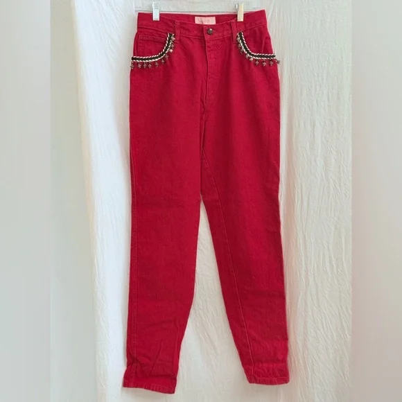 Cache Chic Red Women's Vintage Jeans w/embellished pockets. Holidays - Picture 1 of 9